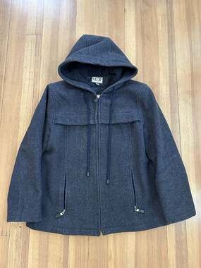 MDP Mario De Pinto Women's Charcoal Wool Blend Hooded Zip-Up Jacket